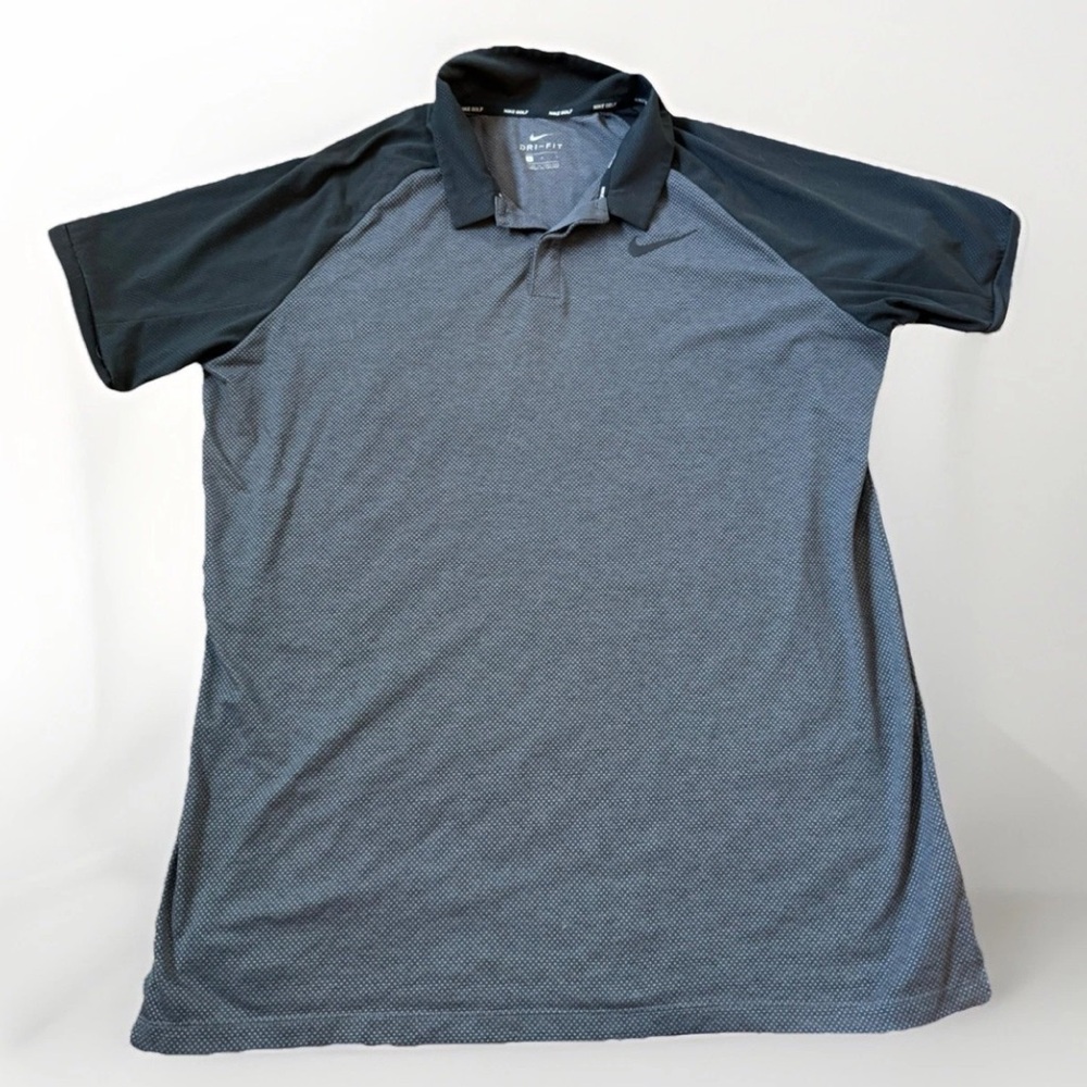 Nike Golf Mens Large Polo Shirt Raglan Short Sleeve Gray Black Dri Fit